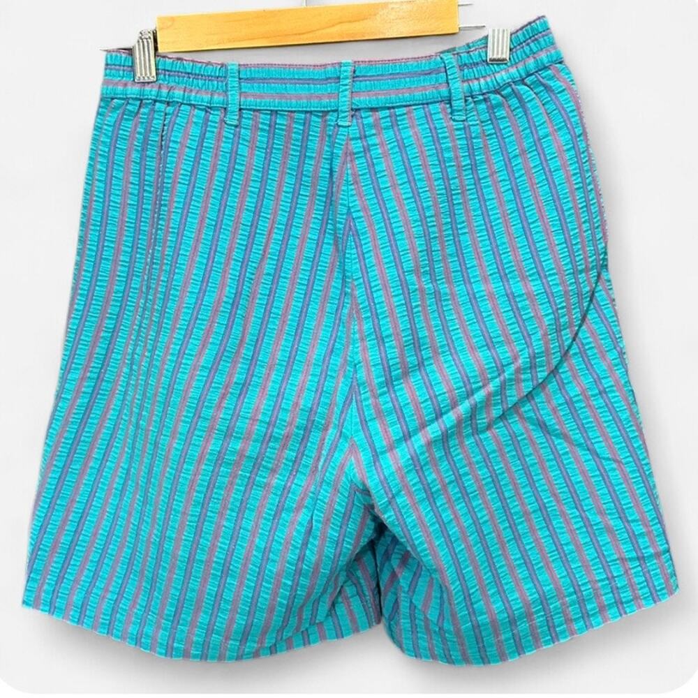 Vintage 90s Woolrich Blue Pink Striped High Waist Pleated Shorts Small - Picture 5 of 8